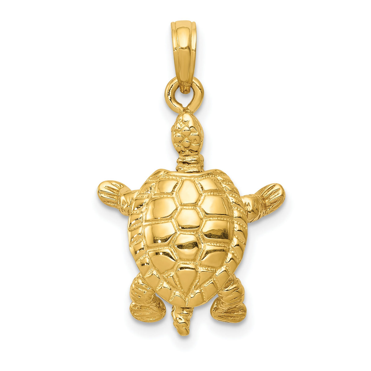 10k Yellow Gold Turtle Pendant with Moveable Sea Turtle Design, Ocean Animal Charm