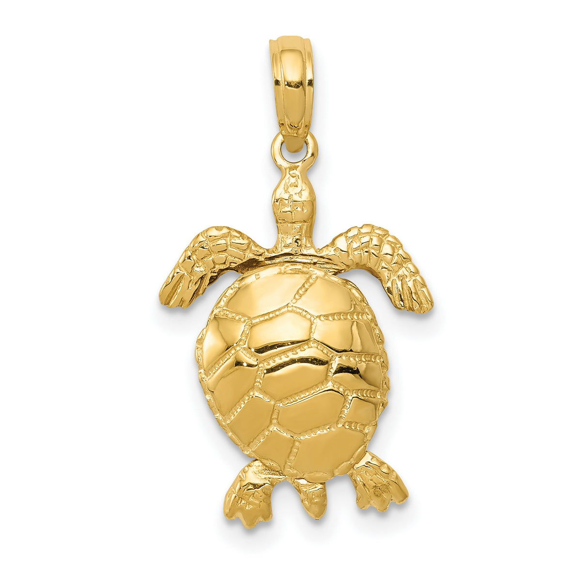 10k Yellow Gold Sea Turtle Pendant with Detailed Shell and Flipper Design