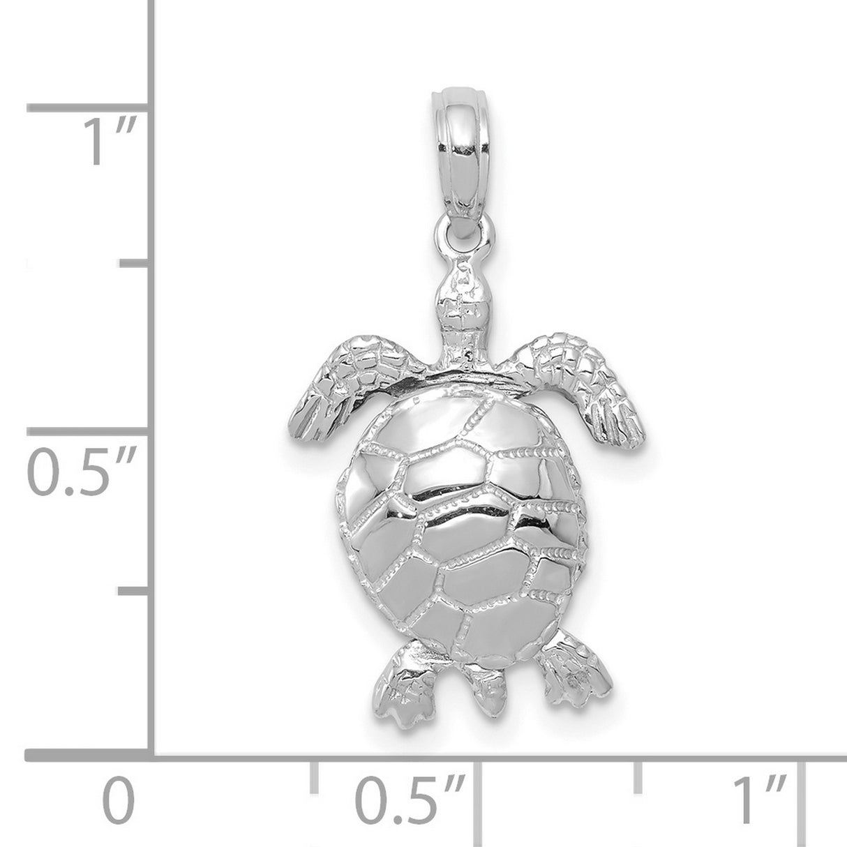 10k White Gold Sea Turtle Pendant with Flipper and Shell Design, Marine Life Charm