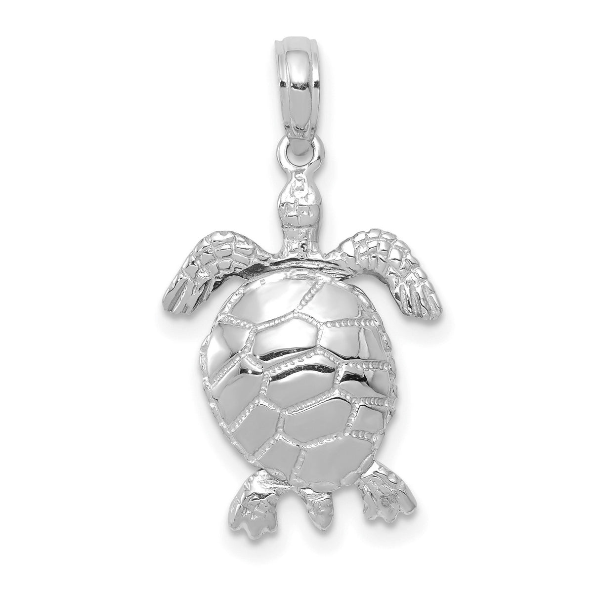 10k White Gold Sea Turtle Pendant with Flipper and Shell Design, Marine Life Charm