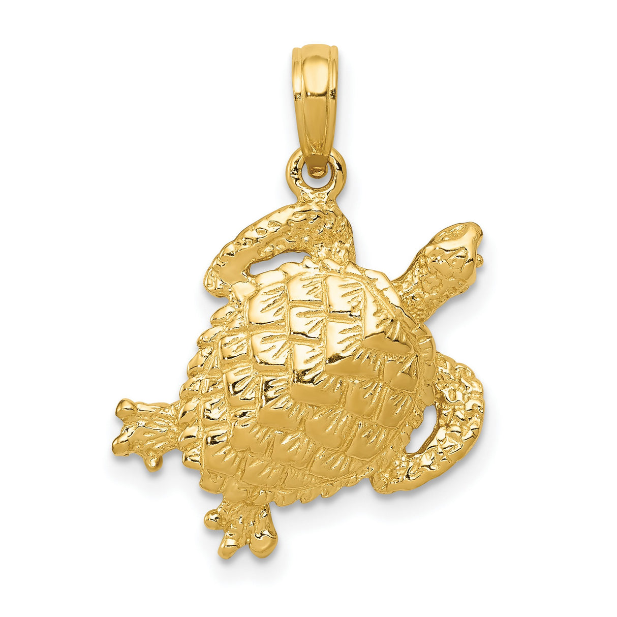 10k Yellow Gold Turtle Pendant, Detailed Sea Turtle Symbol, Nautical Jewelry for Women or Unisex
