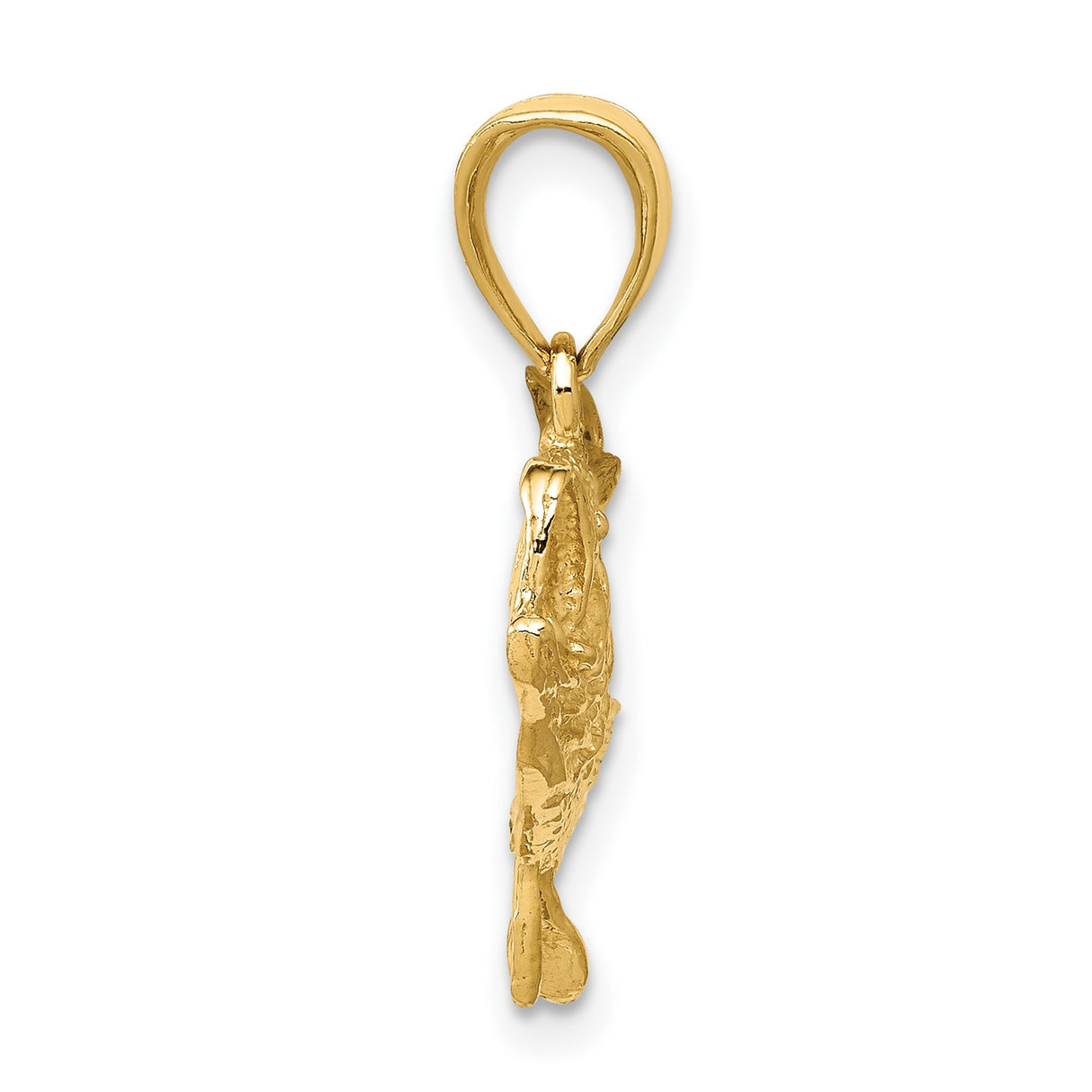 10k Yellow Gold Bass Fish Pendant, Realistic Open Mouth Design, Angler Charm for Fishermen