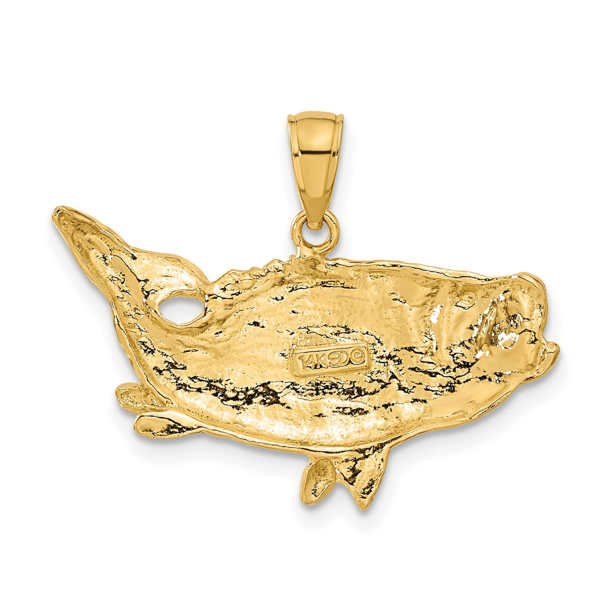 10k Yellow Gold Bass Fish Pendant, Realistic Open Mouth Design, Angler Charm for Fishermen