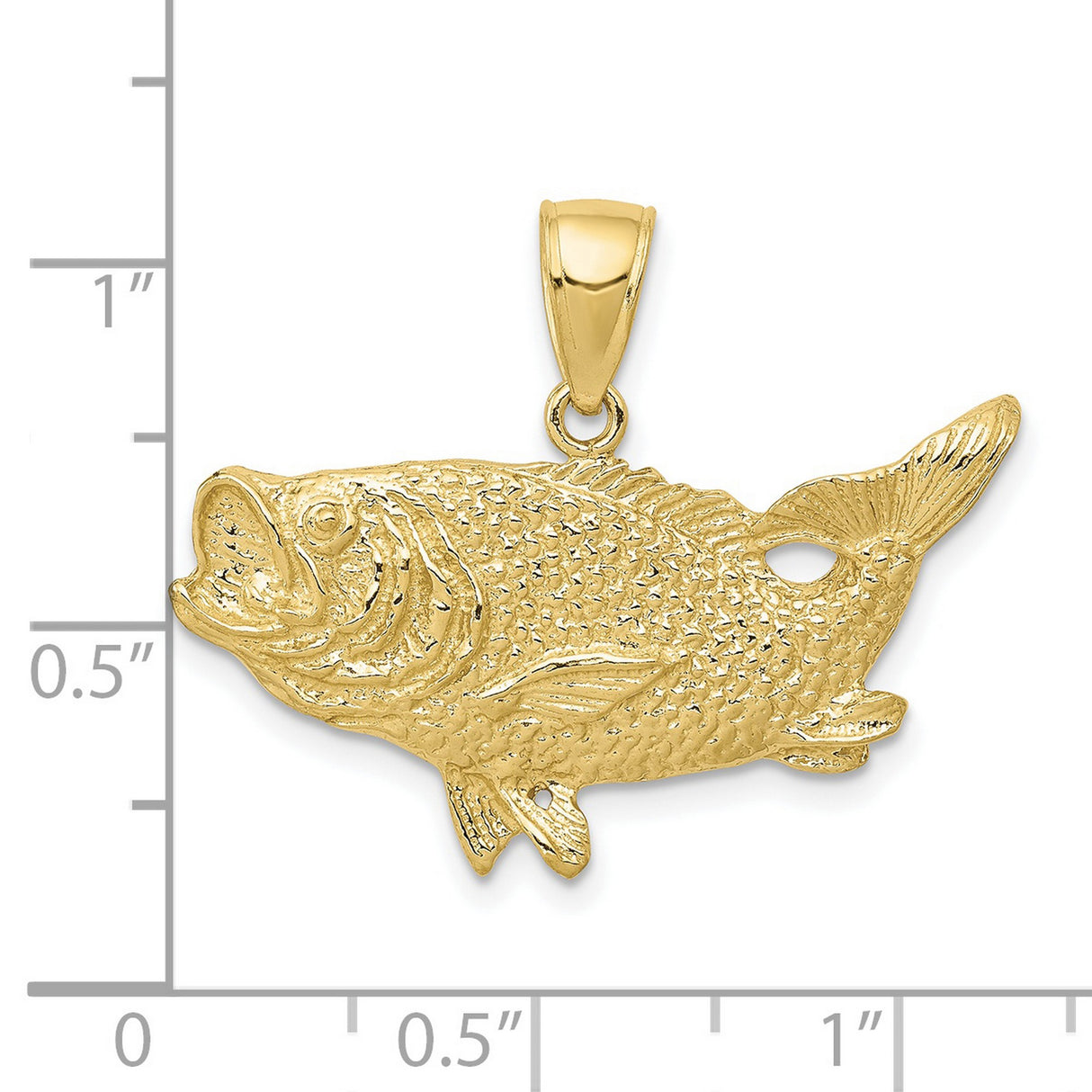 10k Yellow Gold Bass Fish Pendant, Realistic Open Mouth Design, Angler Charm for Fishermen