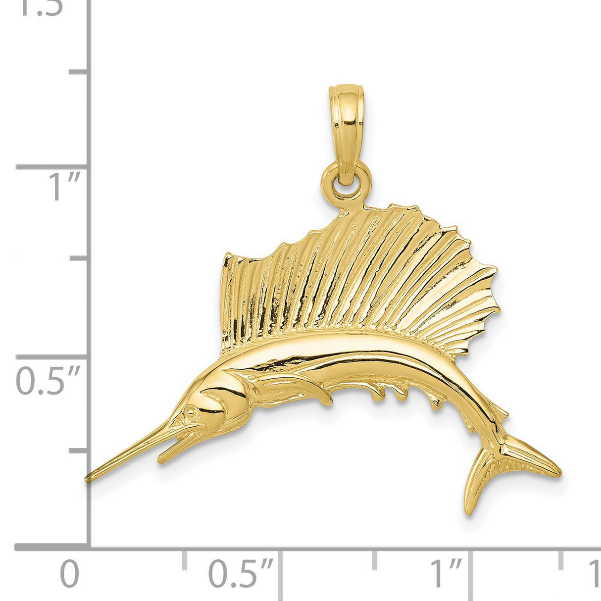 10k Yellow Gold Sailfish Pendant, Detailed Billfish Nautical Design for Men or Unisex