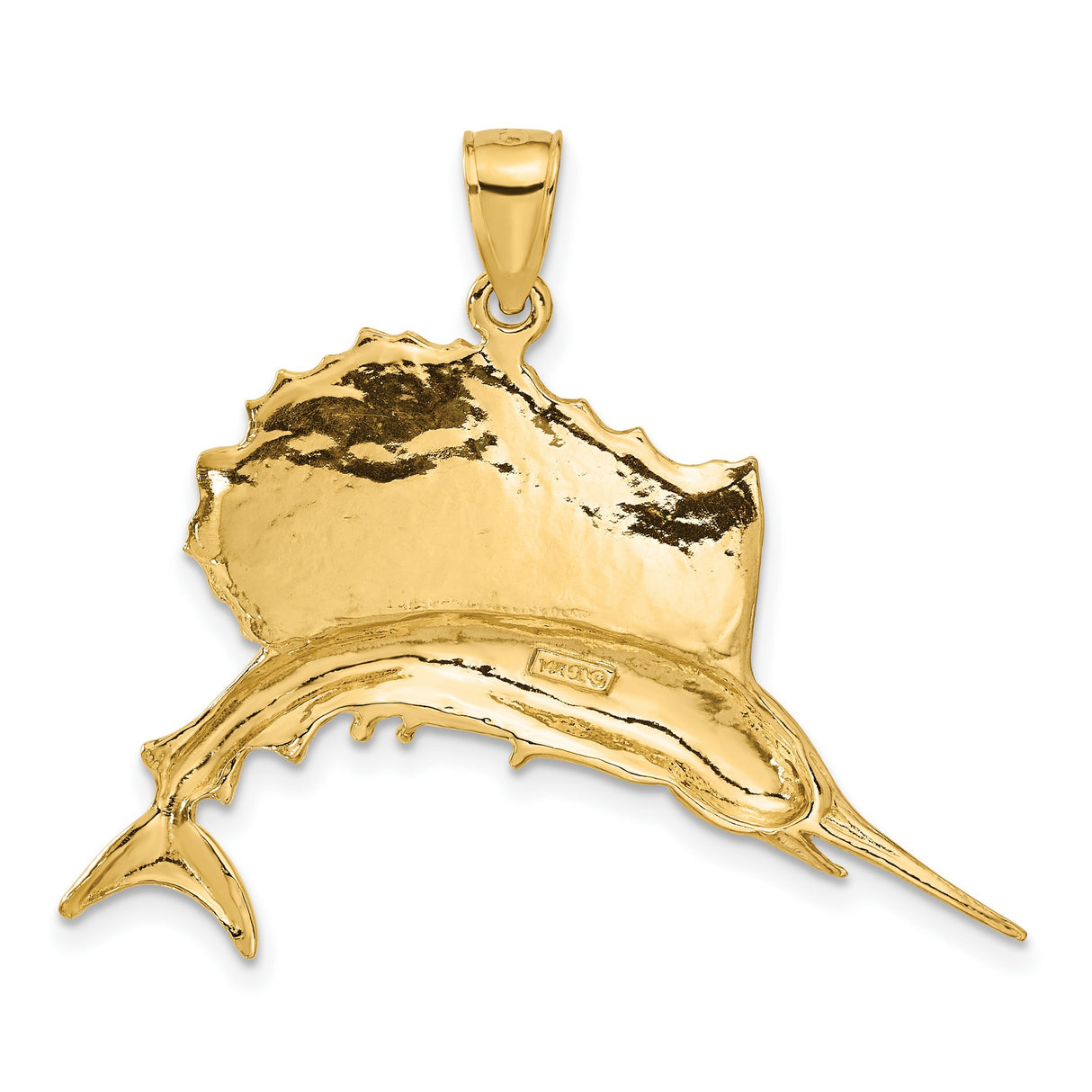 10k Yellow Gold Sailfish Pendant, Realistic Marlin Ocean Design, Nautical Marine Life Charm