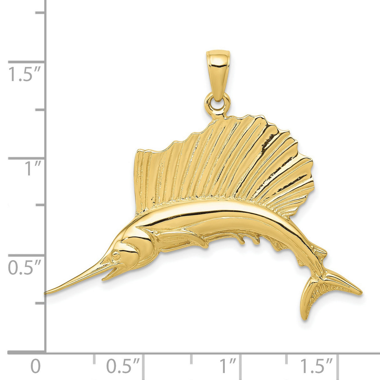 10k Yellow Gold Sailfish Pendant, Realistic Marlin Ocean Design, Nautical Marine Life Charm