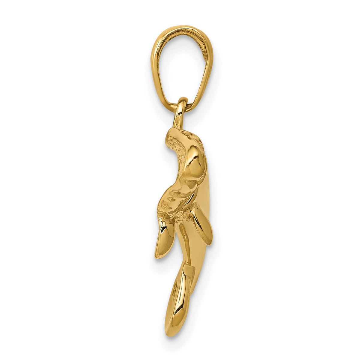 10k Yellow Gold Manatee Pendant, Polished Ocean Animal Charm, Nautical Marine Life Jewelry