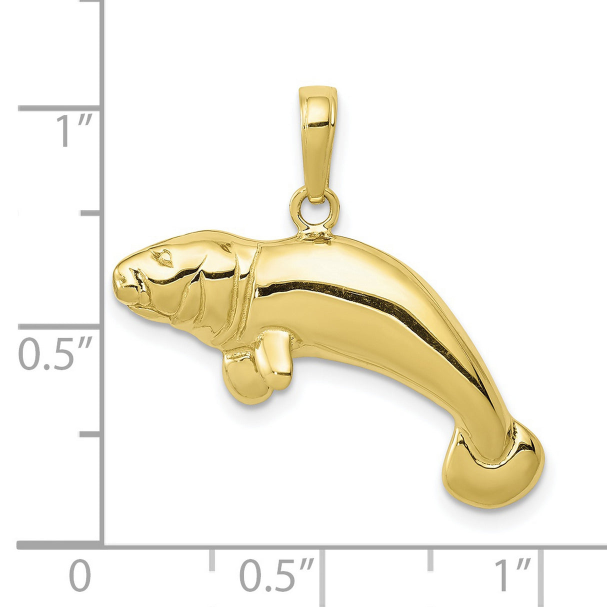 10k Yellow Gold Manatee Pendant, Polished Ocean Animal Charm, Nautical Marine Life Jewelry
