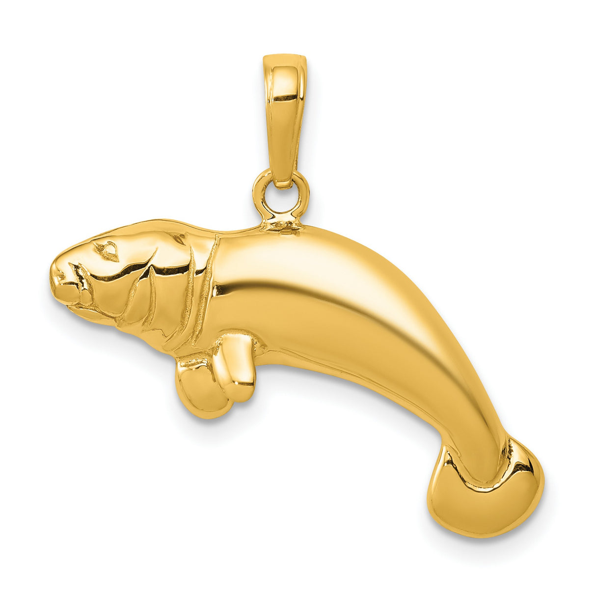 10k Yellow Gold Manatee Pendant, Polished Ocean Animal Charm, Nautical Marine Life Jewelry