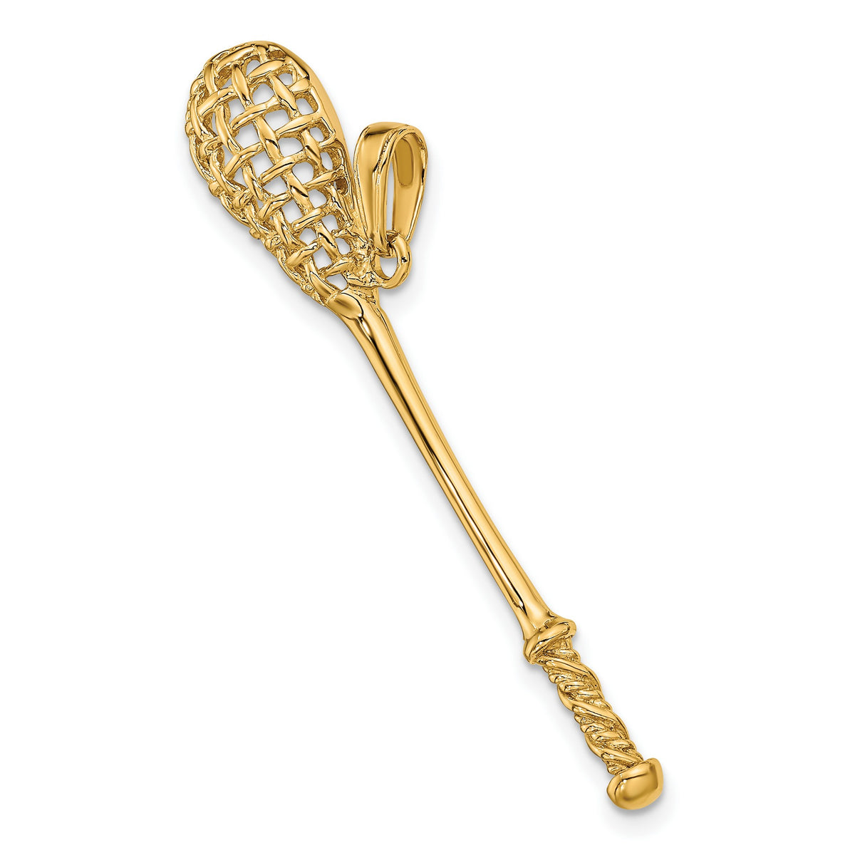 10k Yellow Gold Lacrosse Stick Pendant with Netted Head and Textured Handle Detail