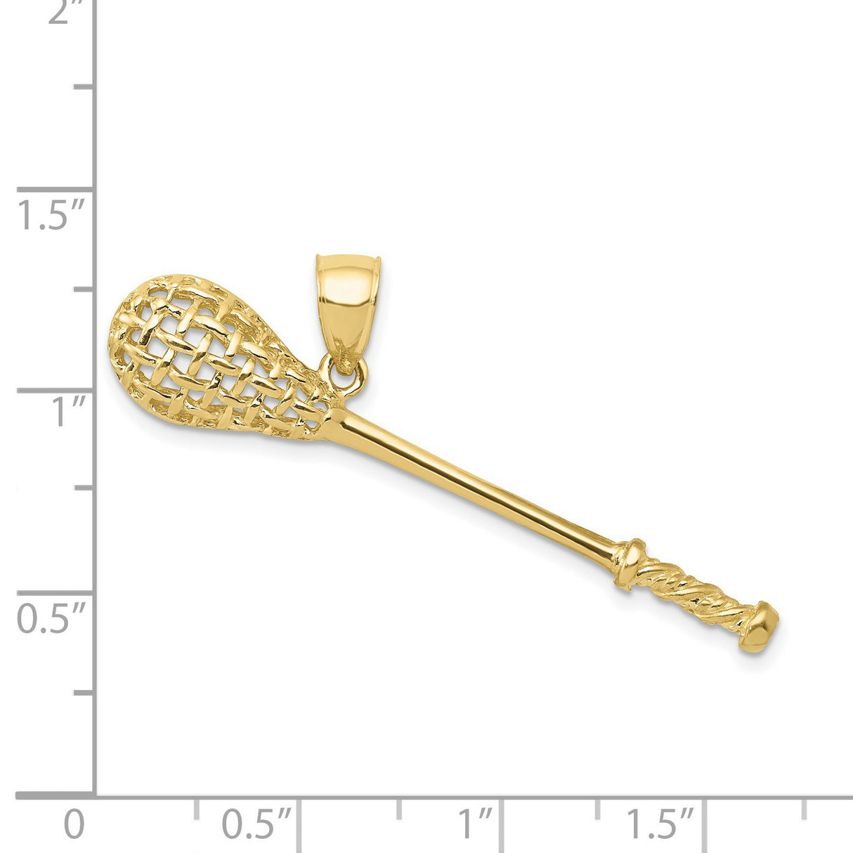 10k Yellow Gold Lacrosse Stick Pendant with Netted Head and Textured Handle Detail