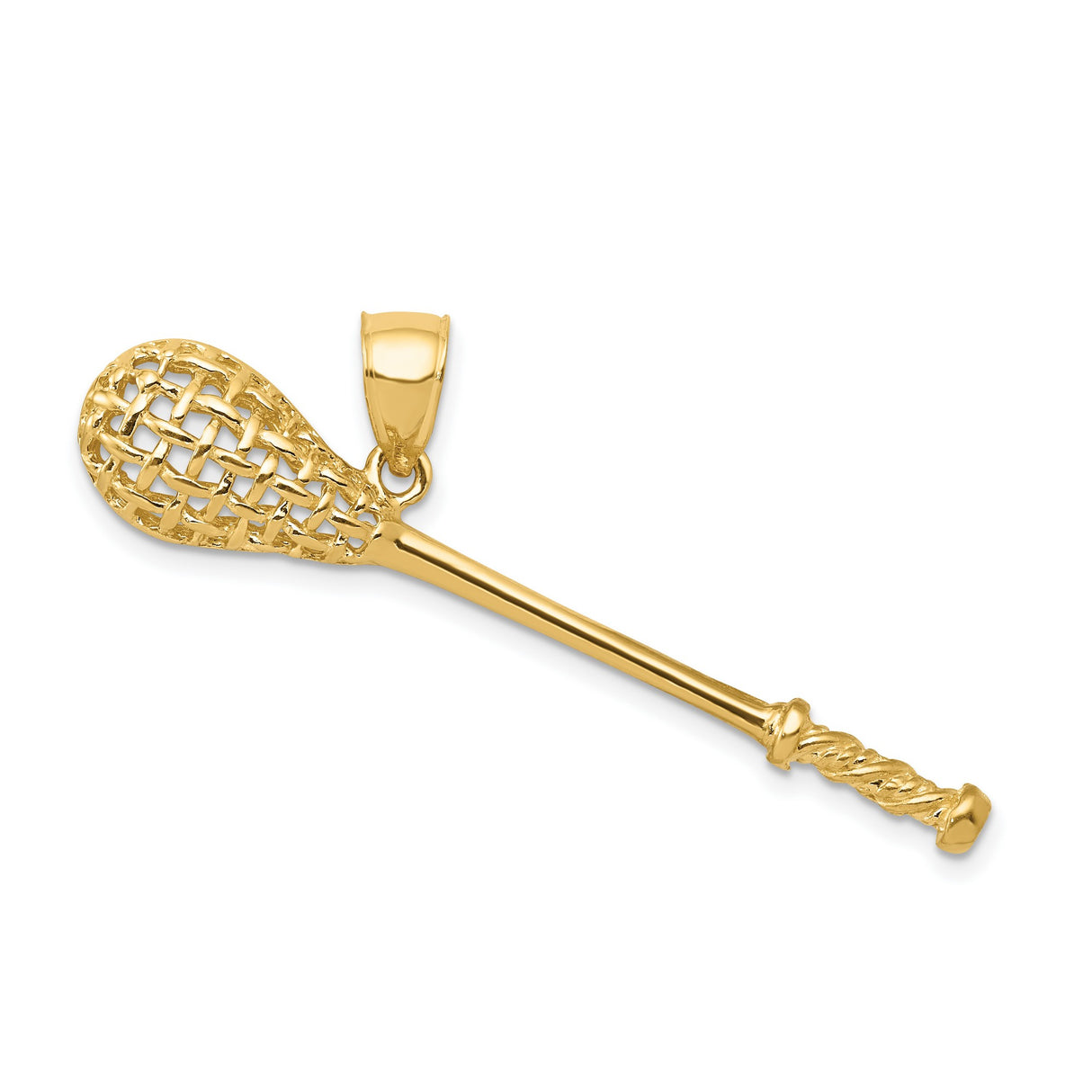 10k Yellow Gold Lacrosse Stick Pendant with Netted Head and Textured Handle Detail