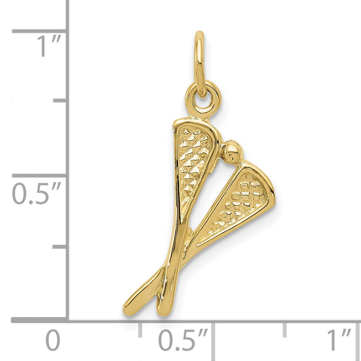 10k Yellow Gold Lacrosse Stick Pendant with Crossed Sticks and Ball, Sports Charm
