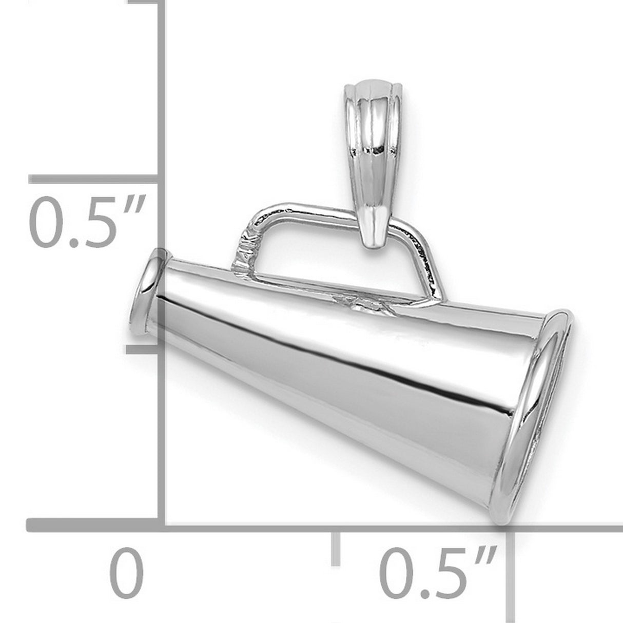 10k White Gold Megaphone Pendant, 3D Cheerleading Spirit Charm for Women