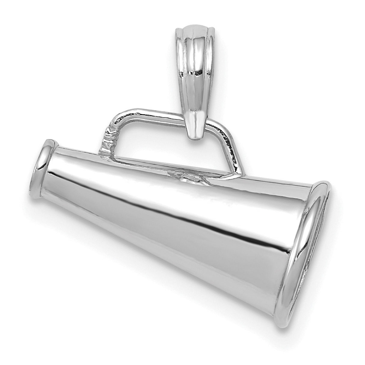 10k White Gold Megaphone Pendant, 3D Cheerleading Spirit Charm for Women