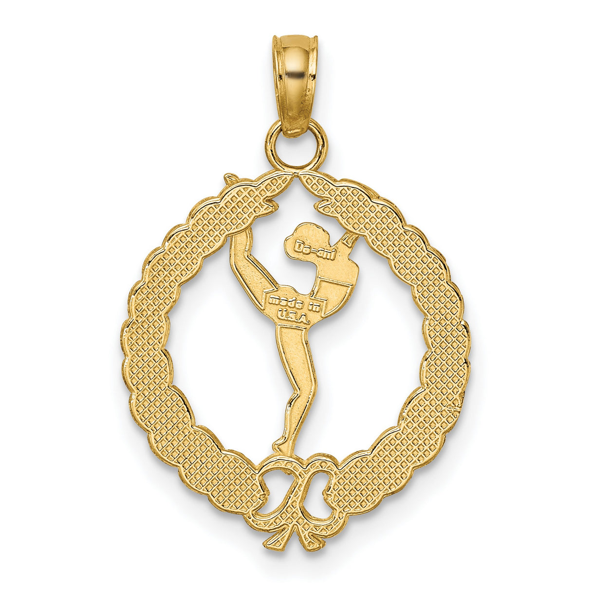 10k Yellow Gold Gymnast Pendant with Laurel Wreath Frame, Arabesque Pose Charm
