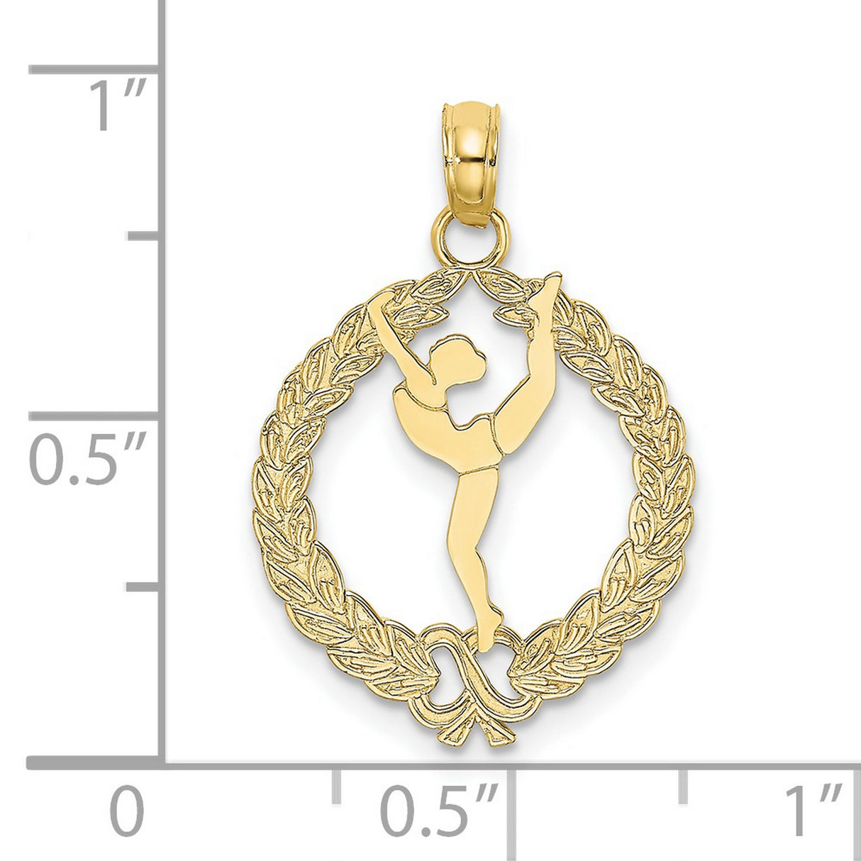 10k Yellow Gold Gymnast Pendant with Laurel Wreath Frame, Arabesque Pose Charm