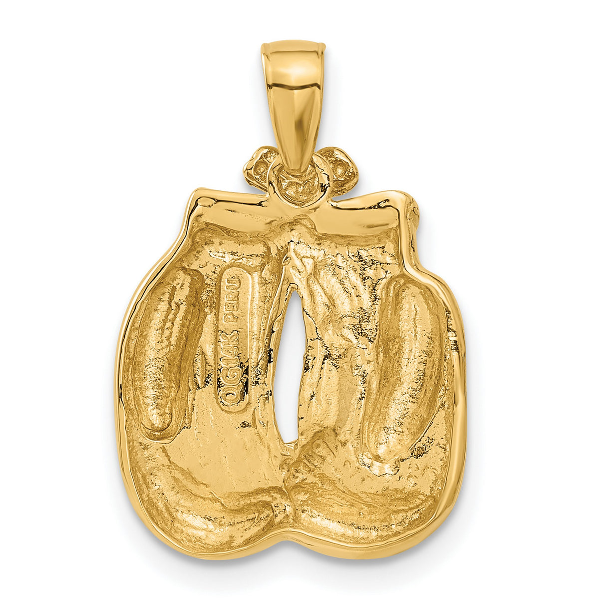 10k Yellow Gold Boxing Glove Pendant, Solid Polished Charm with Detailed Laces, Athletic Theme