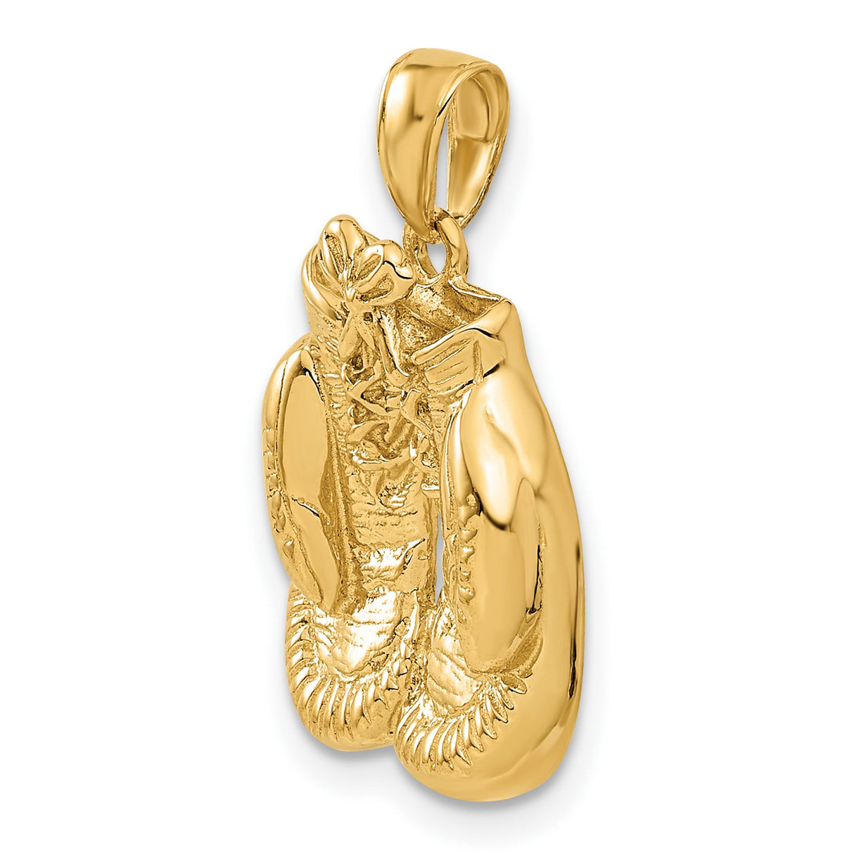 10k Yellow Gold Boxing Glove Pendant, Solid Polished Charm with Detailed Laces, Athletic Theme