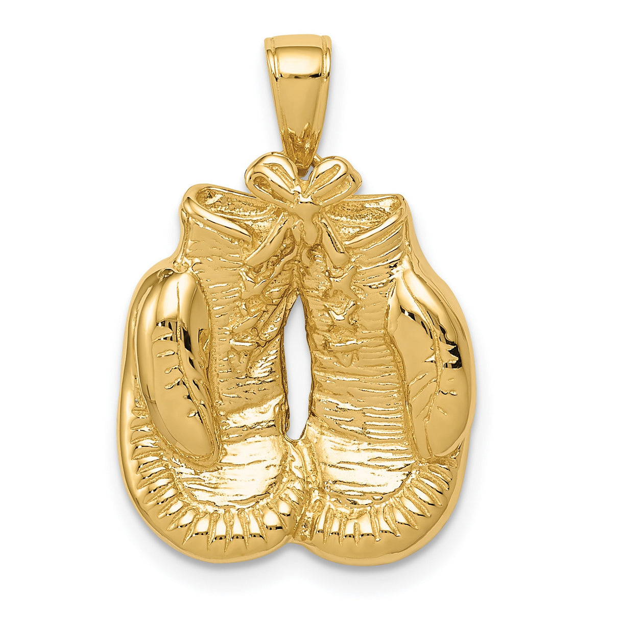 10k Yellow Gold Boxing Glove Pendant, Solid Polished Charm with Detailed Laces, Athletic Theme