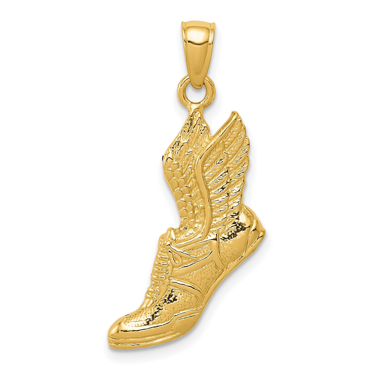 10k Yellow Gold Winged Sneaker Pendant, High-Top Shoe Charm, Greek Mythology Hermes Theme