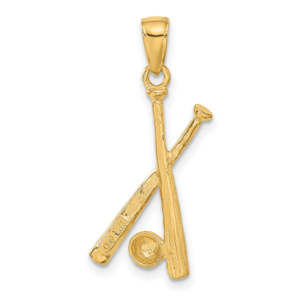 10k Yellow Gold Baseball Pendant with Crossed Bats and Detailed Ball Design