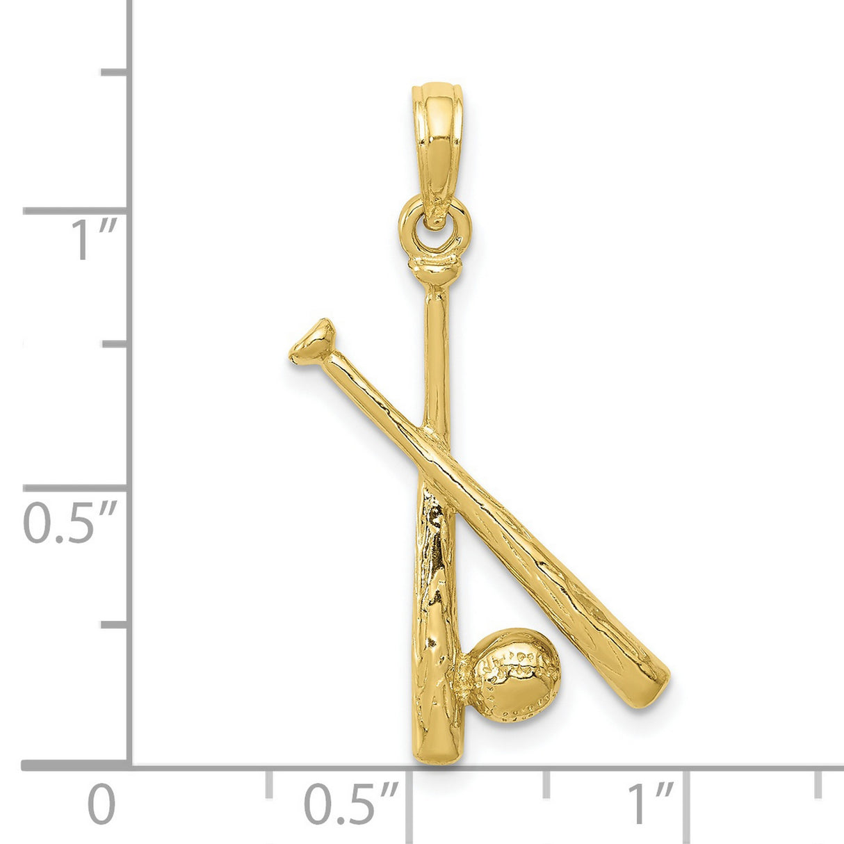 10k Yellow Gold Baseball Pendant with Crossed Bats and Detailed Ball Design