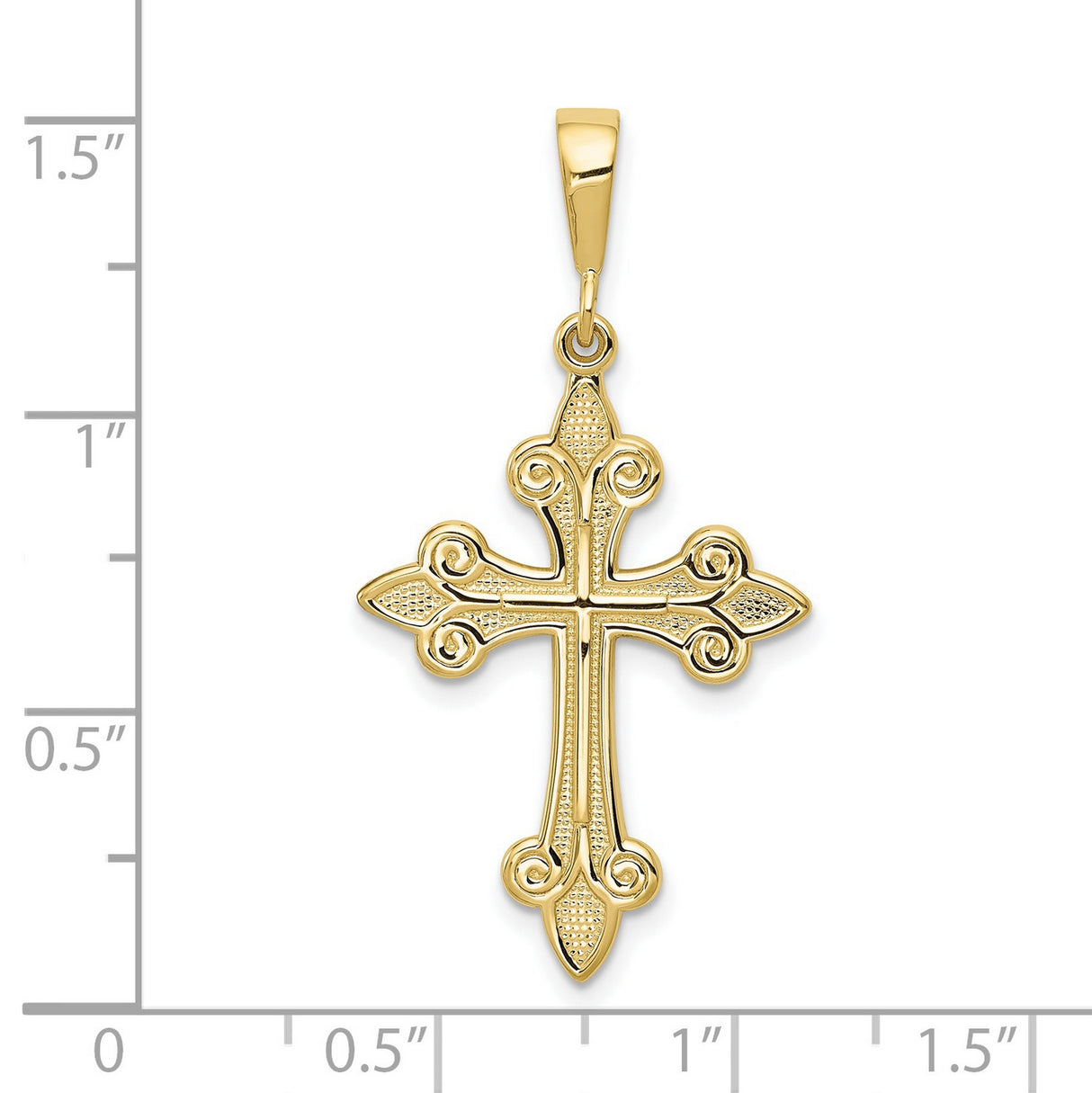 10k Yellow Gold Cross Pendant with Fleur de Lis, Baroque Style Religious Jewelry