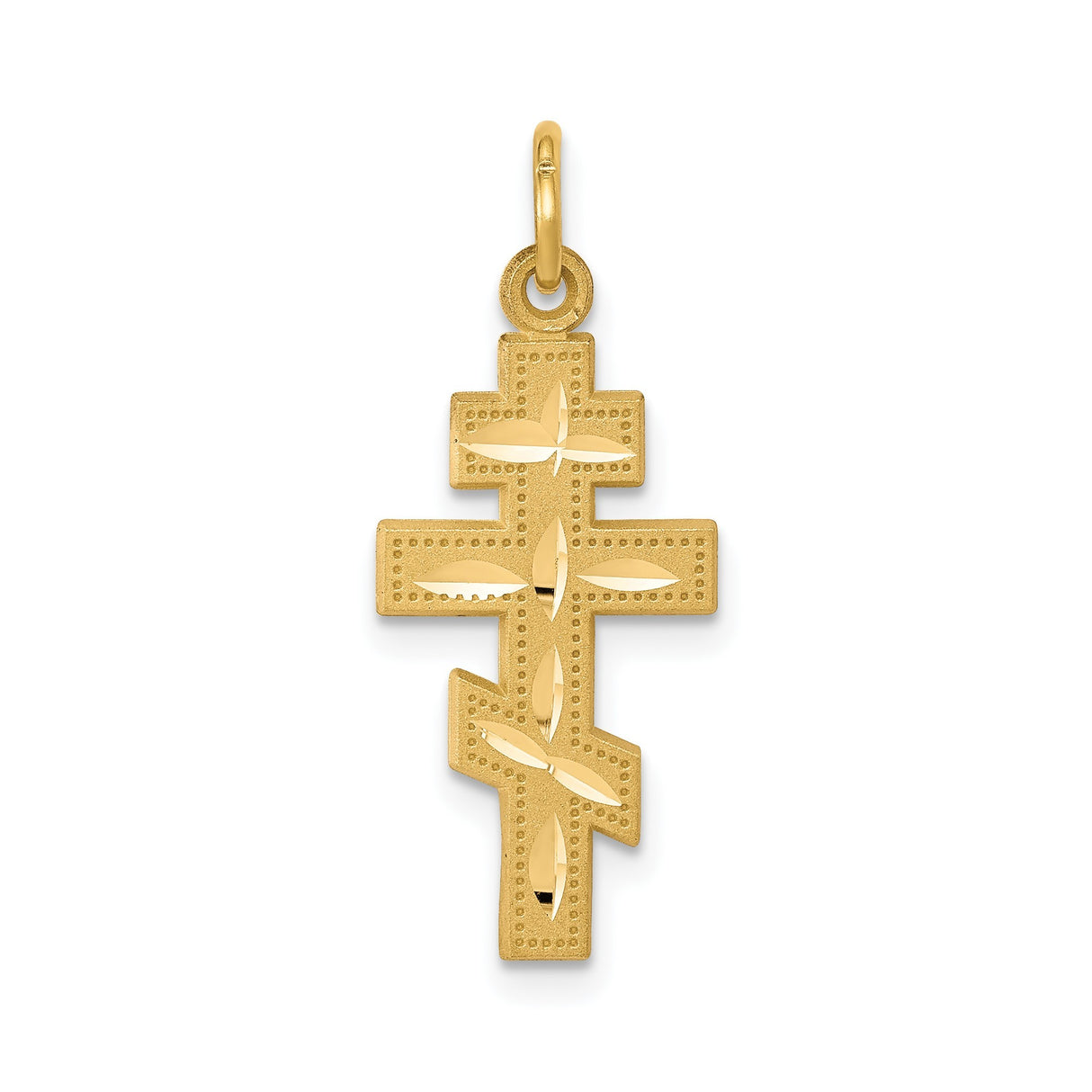 10k Yellow Gold Cross Pendant with Radiant Finish, Eastern Orthodox Religious Design