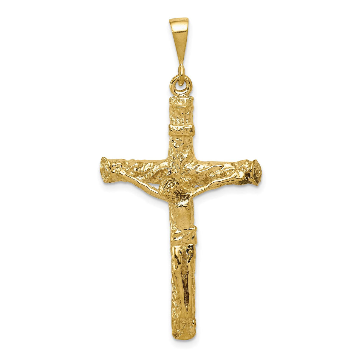 10k Yellow Gold Crucifix Cross Pendant with Three-Dimensional Jesus Figure Religious Charm