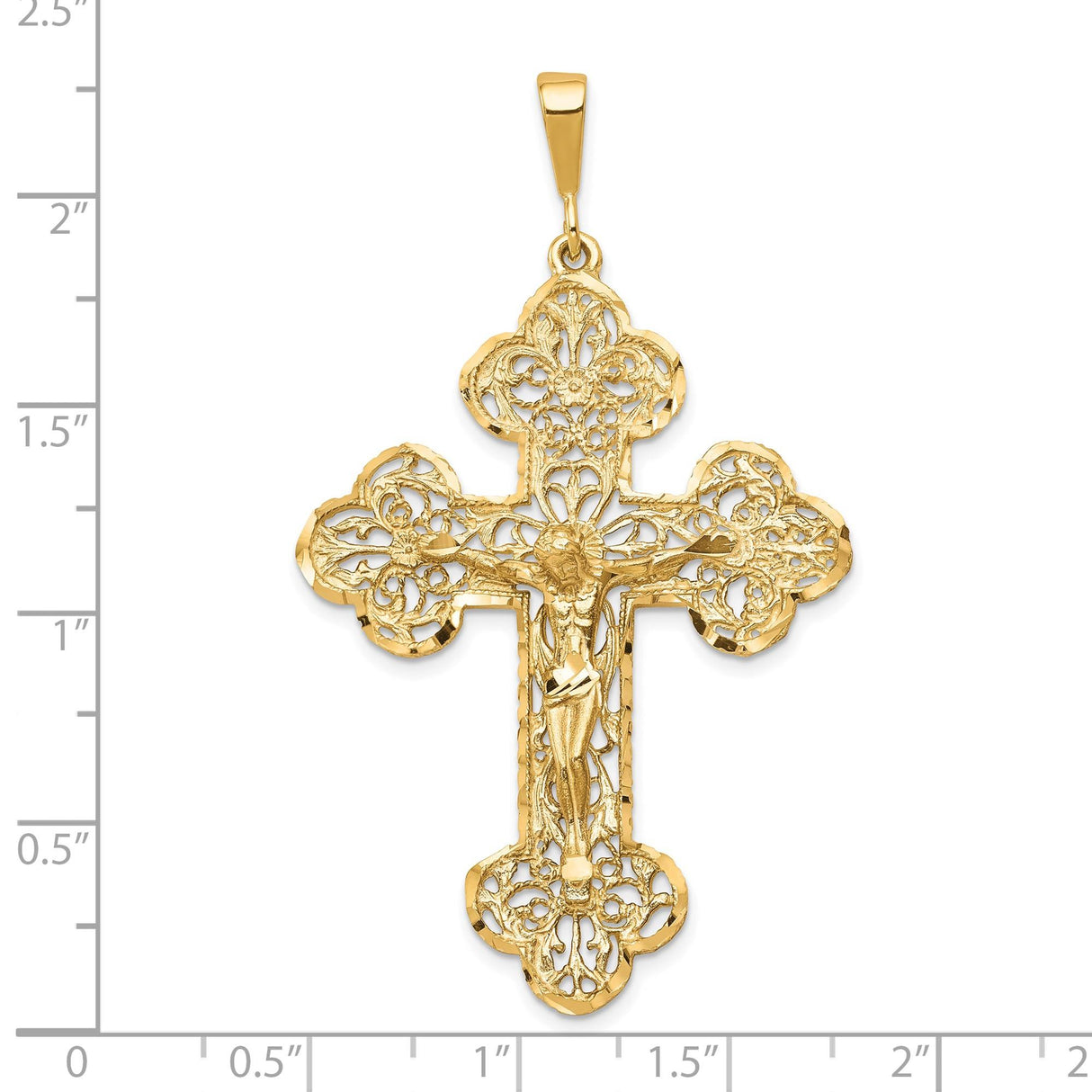 10k Yellow Gold Crucifix Pendant with Filigree Design and Jesus Figure