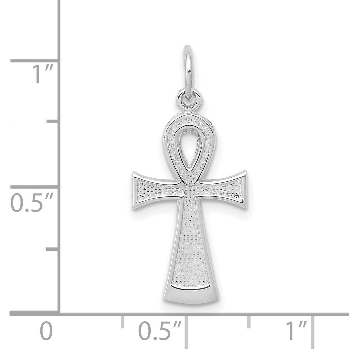 10k White Gold Ankh Cross Pendant with Flat Back, Polished Finish, Modern Egyptian Symbol