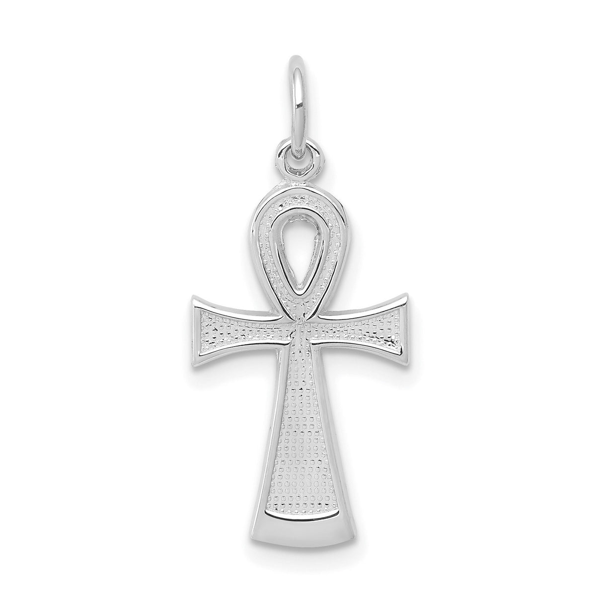 10k White Gold Ankh Cross Pendant with Flat Back, Polished Finish, Modern Egyptian Symbol