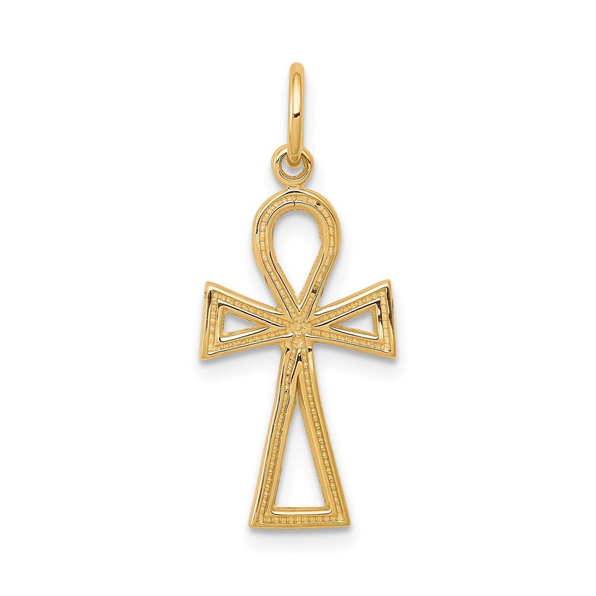 10k Yellow Gold Ankh Cross Pendant with Openwork Design, Egyptian Style Religious Jewelry