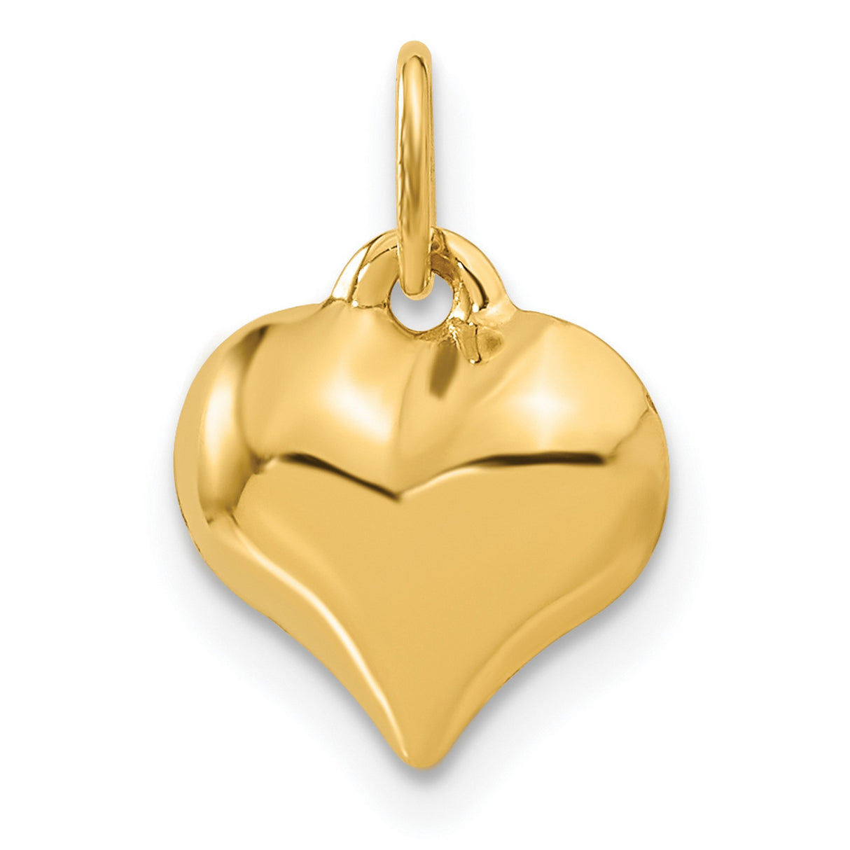 10k Yellow Gold Heart Pendant, Polished 3D Design, Minimalist Love Symbol Charm for Women