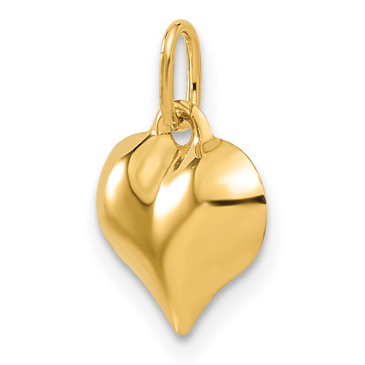 10k Yellow Gold Heart Pendant, Polished 3D Design, Minimalist Love Symbol Charm for Women