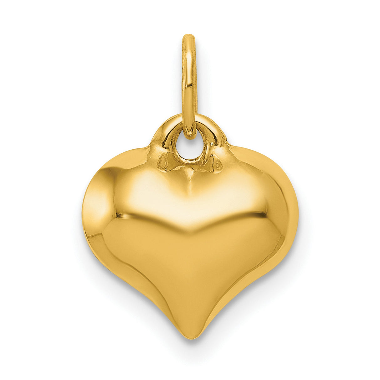 10k Yellow Gold Heart Pendant, Polished 3D Design, Minimalist Love Symbol Charm for Women