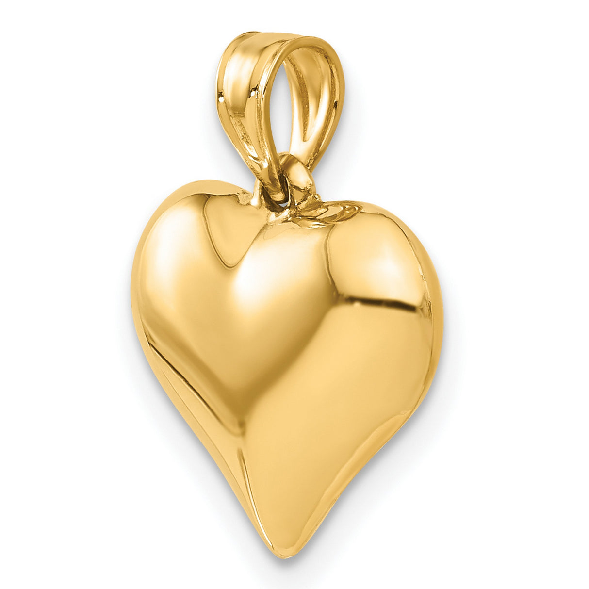 10k Yellow Gold Heart Pendant, Polished 3D Charm, Romantic Symbol for Women