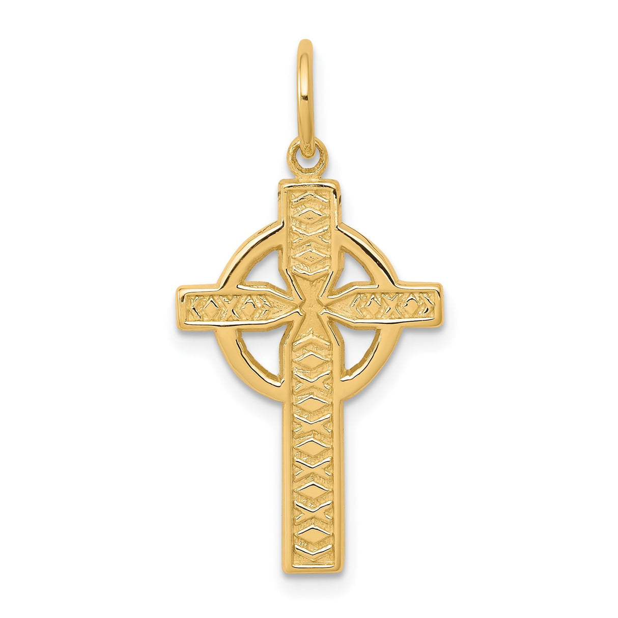 10k Yellow Gold Cross Pendant, Celtic Design with Polished Finish, Circle Framed Charm