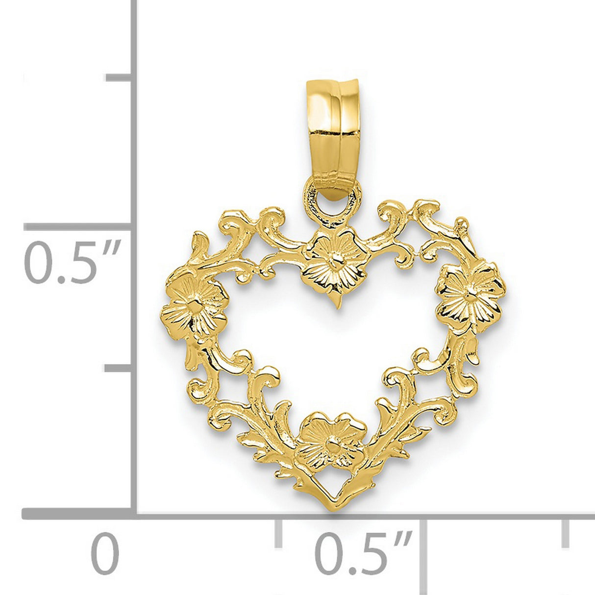 10k Yellow Gold Heart Pendant with Floral and Vine Detailing, Vintage-Inspired Design for Women