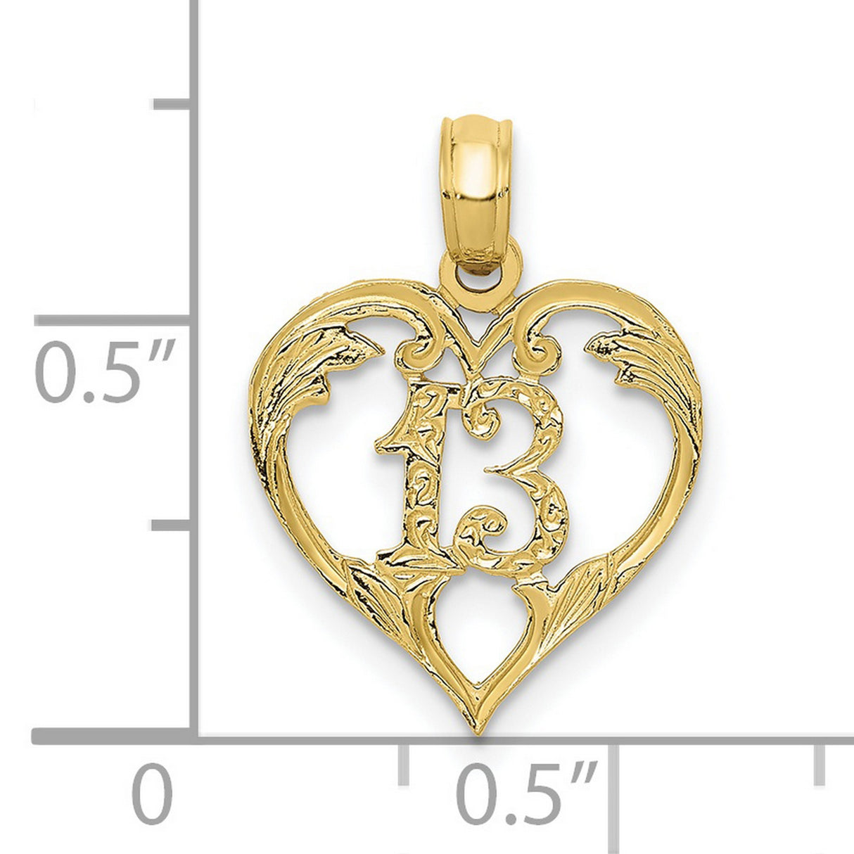 10k Yellow Gold Heart Pendant with Floral Detailing and Number 13 Charm