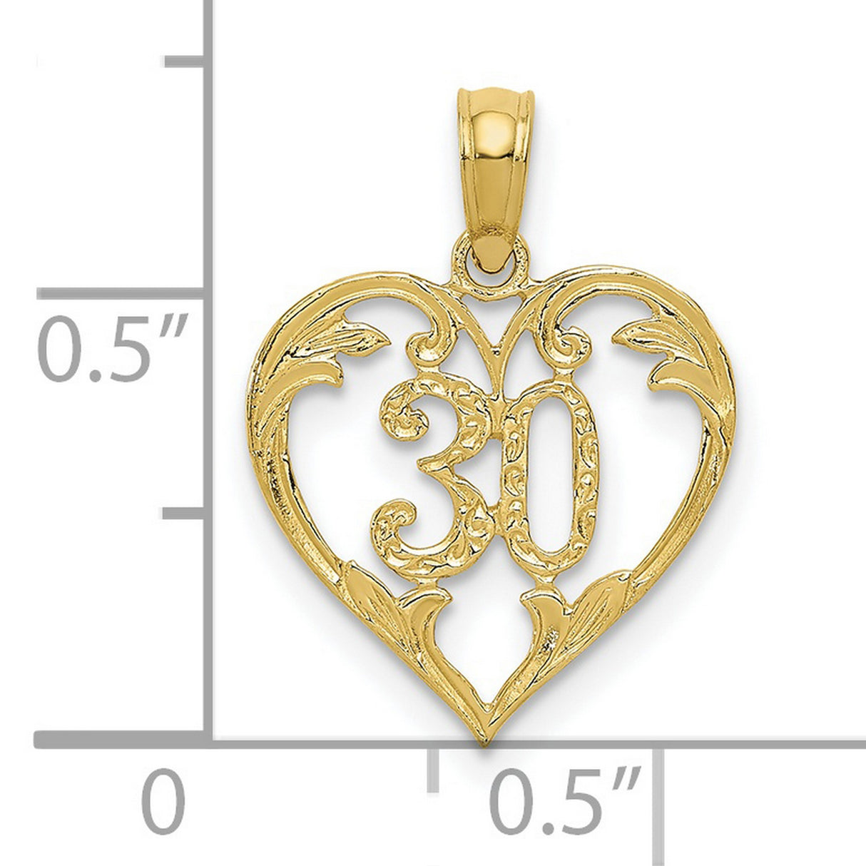10k Yellow Gold Heart Pendant with Filigree Design and Number 30 Script