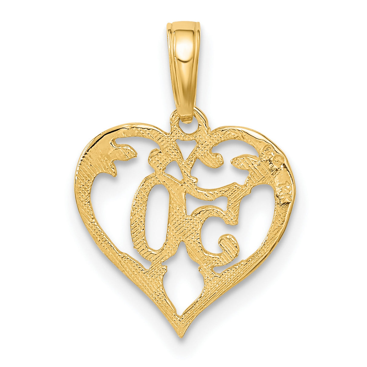 10k Yellow Gold Heart Pendant with Ornate 50 Design, Filigree Anniversary Charm for Women