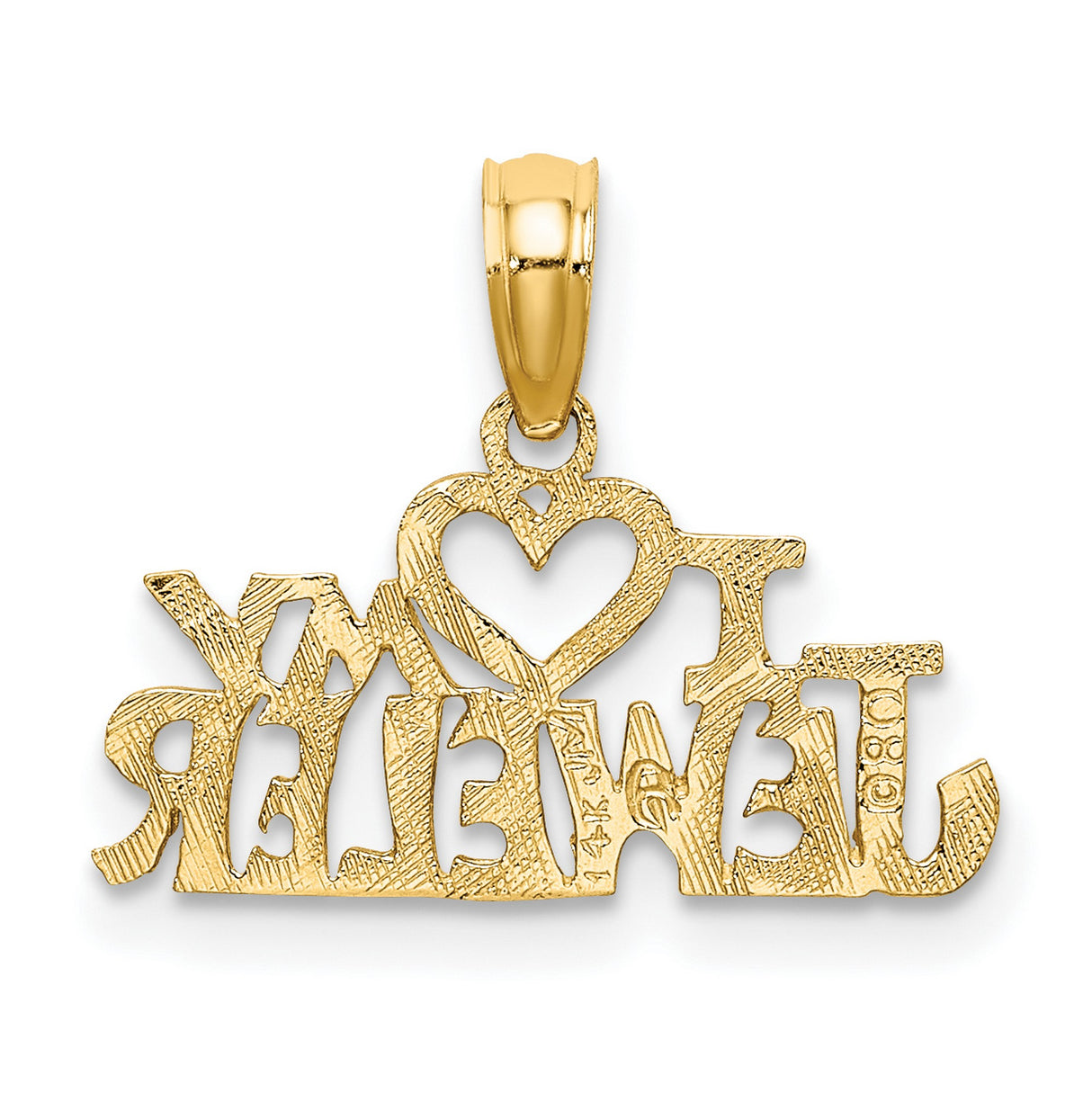 10k Yellow Gold Pendant, I Love My Jeweler Heart Symbol, Bold Lettering, Sentimental Charm for Women