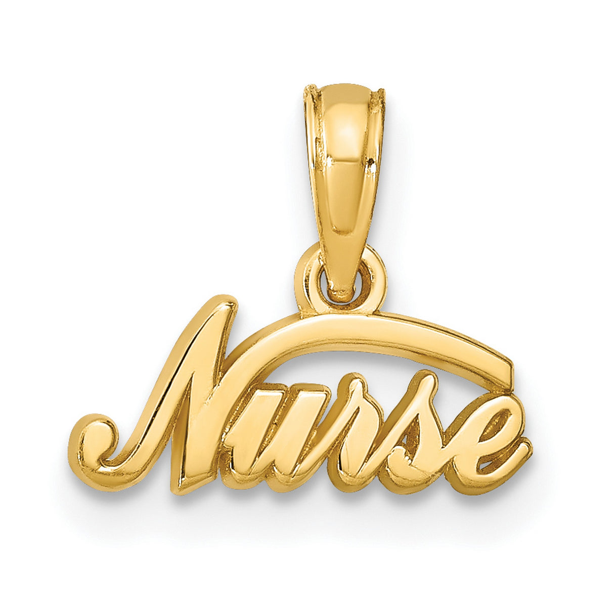 10k Yellow Gold Nurse Pendant with Polished Script Word Charm for Women