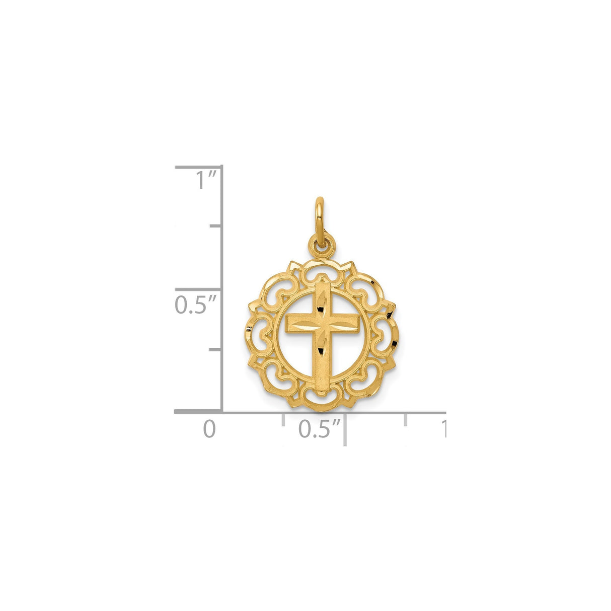 10k Yellow Gold Cross Pendant with Filigree Detailing and Beveled Edges