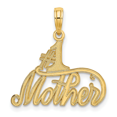 10k Yellow Gold Number One Mother Pendant, Script Charm Celebrating Love and Motherhood