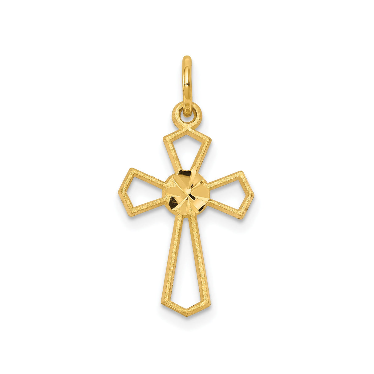 10k Yellow Gold Cross Pendant with Tapered Openwork Design, Unisex Religious Jewelry