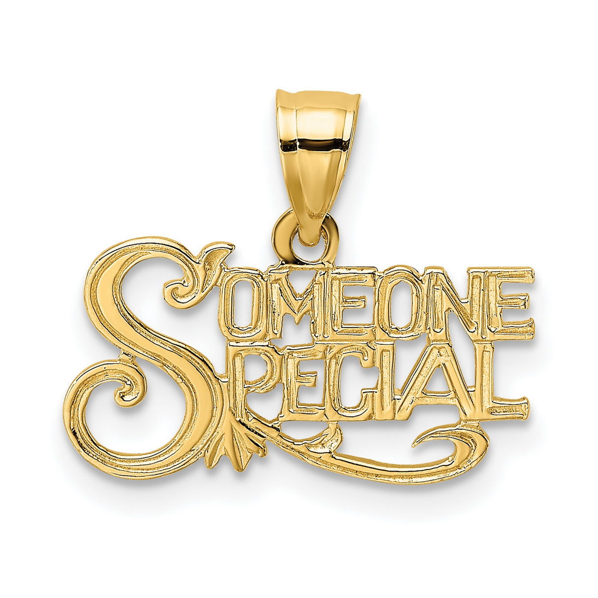 10k Yellow Gold Someone Special Pendant with Stylized Lettering, Unisex Message Charm